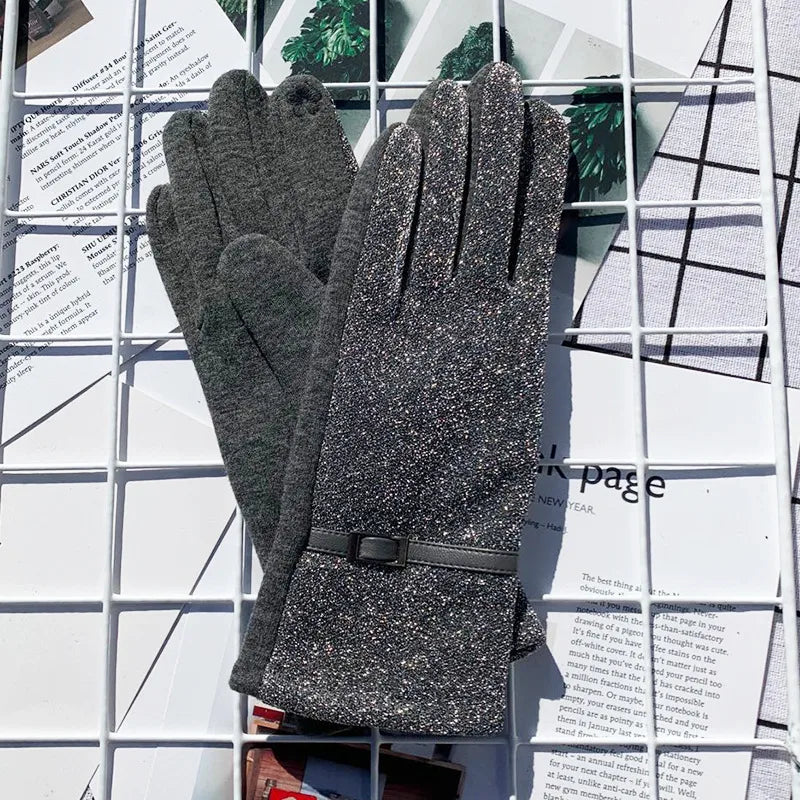 Fashionable Autumn and Winter EL Wire AB Version Women's Gloves Fleece Lined Outdoor Driving Touch Screen Embroidered Gloves