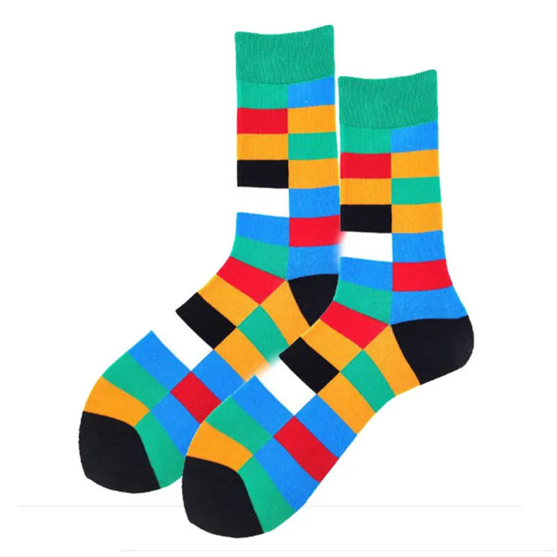 Men's Casual Stripe Lattice Cotton Jacquard Crew Socks 10 Pairs Per Pack