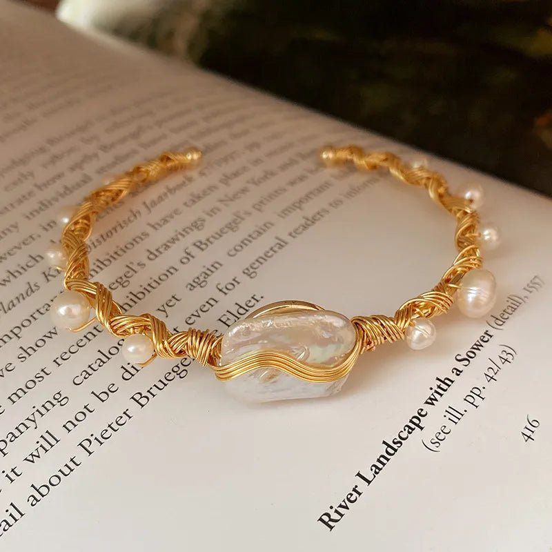 simple style round freshwater pearl bangle in bulk