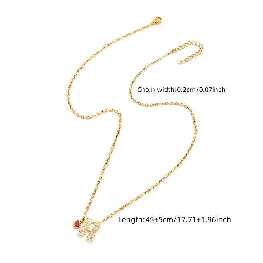 Wholesale Jewelry Elegant Simple Style Classic Style Letter Heart Shape 201 Stainless Steel Artificial Crystal Copper cable chain Pendant Necklace