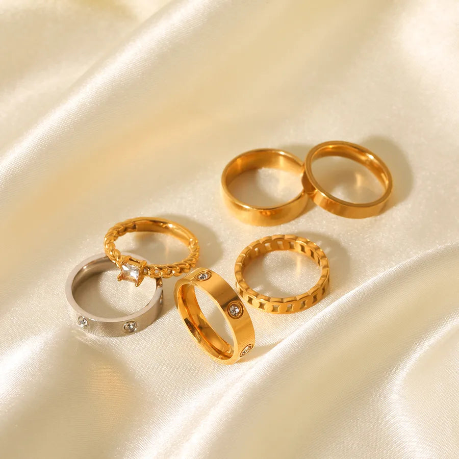 Wholesale Jewelry Modern Style Solid Color 304 Stainless Steel Titanium Steel Zircon 18K Gold Plated Rings