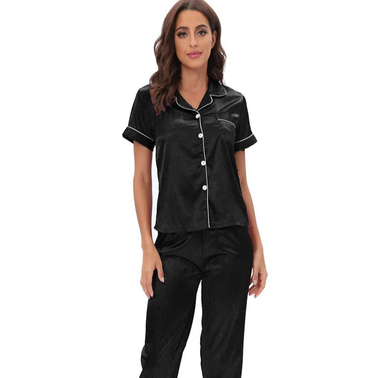 Middle East Europe Women's Home Clothes Two-Piece Set Color Silk Set Sleepwear Casual Luxury Summer Polyester Fabric