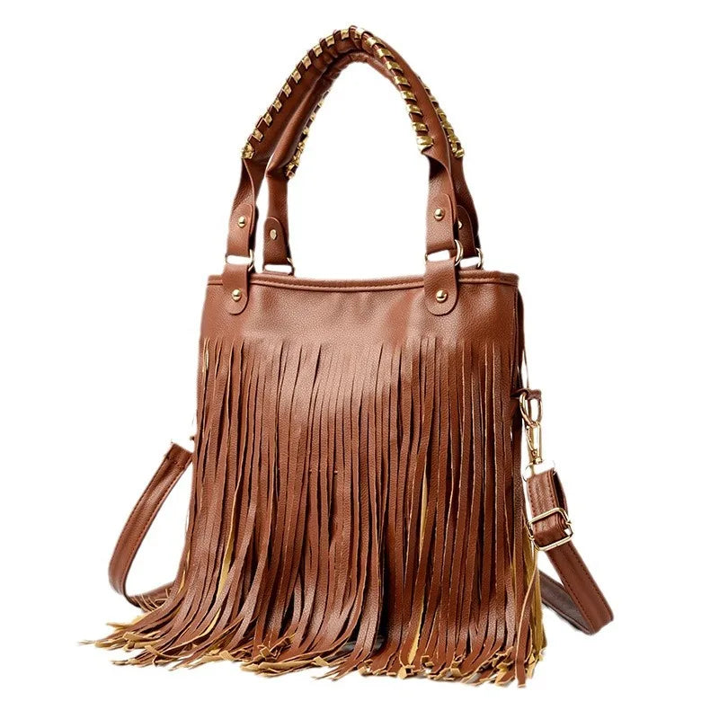 Women's Medium Pu Leather Tassel Streetwear Open Handbag