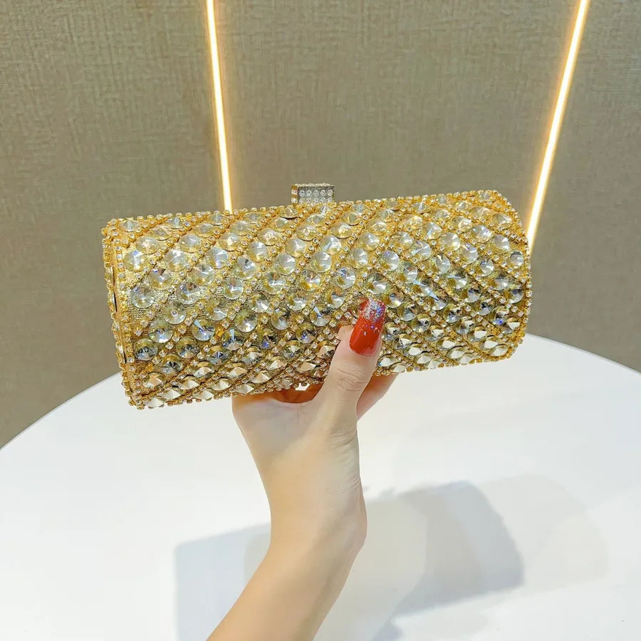 Elegant Evening Clutch Bag Women's High-End Rhinestone Decorated Dress Bag Full Diamond Bag French Bread Bag Banquet Bag
