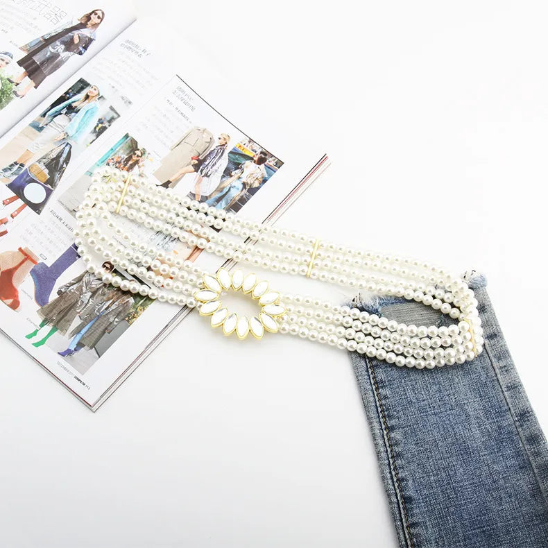 simple style square oval flower plastic beaded inlay rhinestones women's chain belts 1 piece