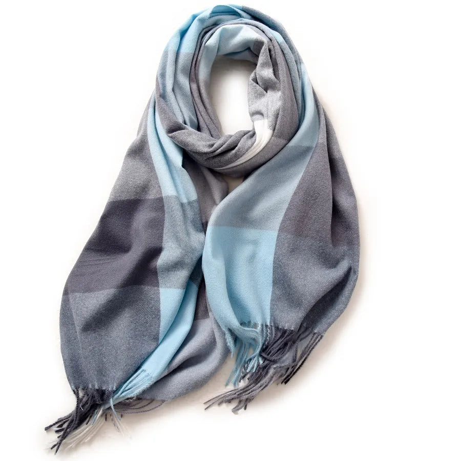 women's retro plaid imitation cashmere tassel winter scarves
