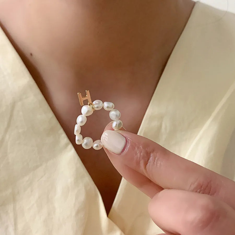 Retro Letter Freshwater Pearl Rings In Bulk