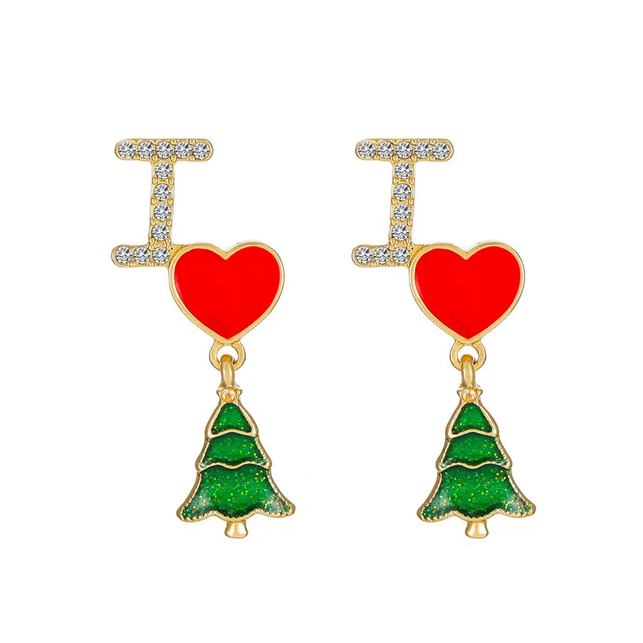 fashion christmas tree alloy enamel inlay artificial gemstones women's drop earrings 1 pair