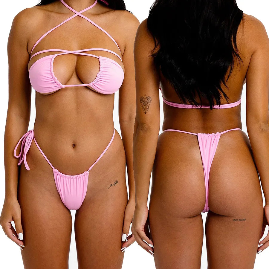 women's solid color 2 piece set bikinis