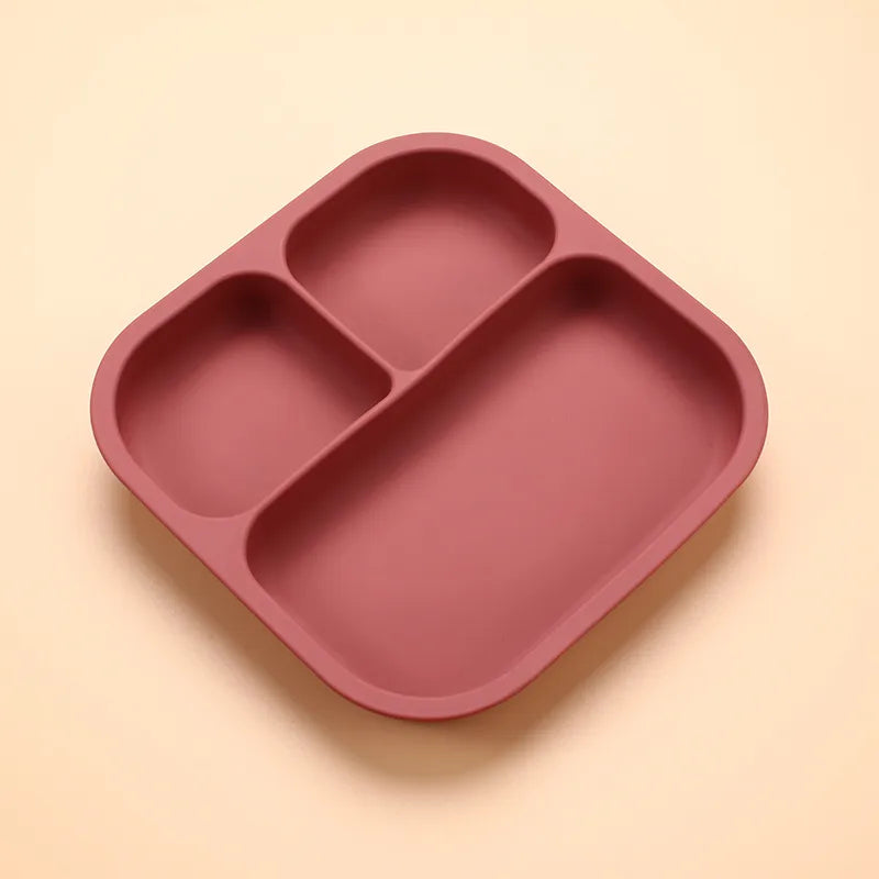 Children's silicone plate food grade complementary food sucker bowl square baby tableware thickened drop-resistant baby tableware