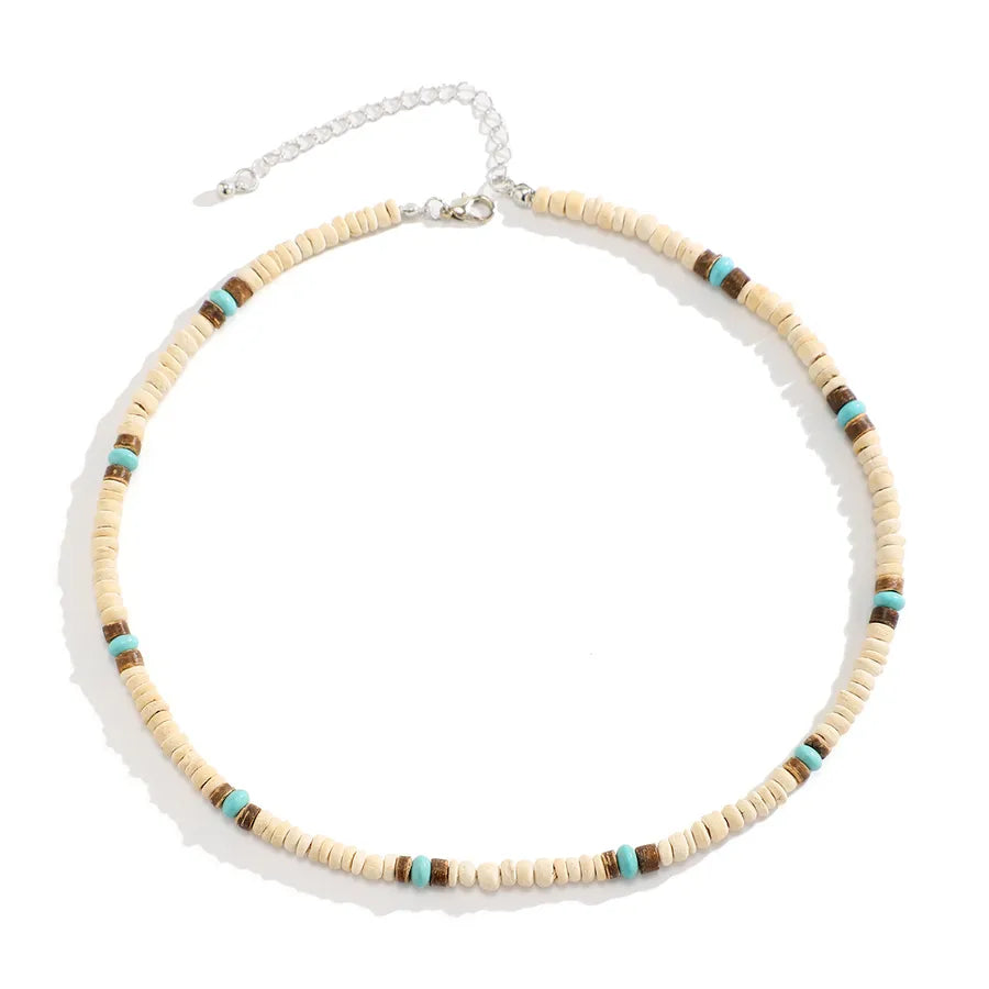 Ornament Men's Bohemian Wooden Bead Turquoise Beaded Necklace Minority  Advanced Clavicle Chain