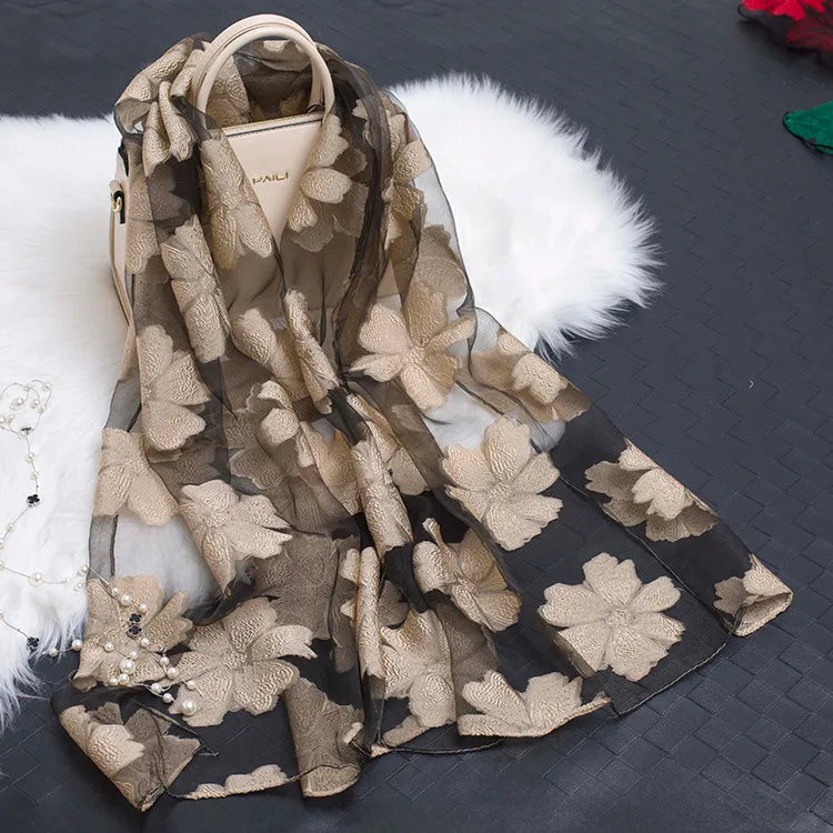women's simple style color block organza scarf