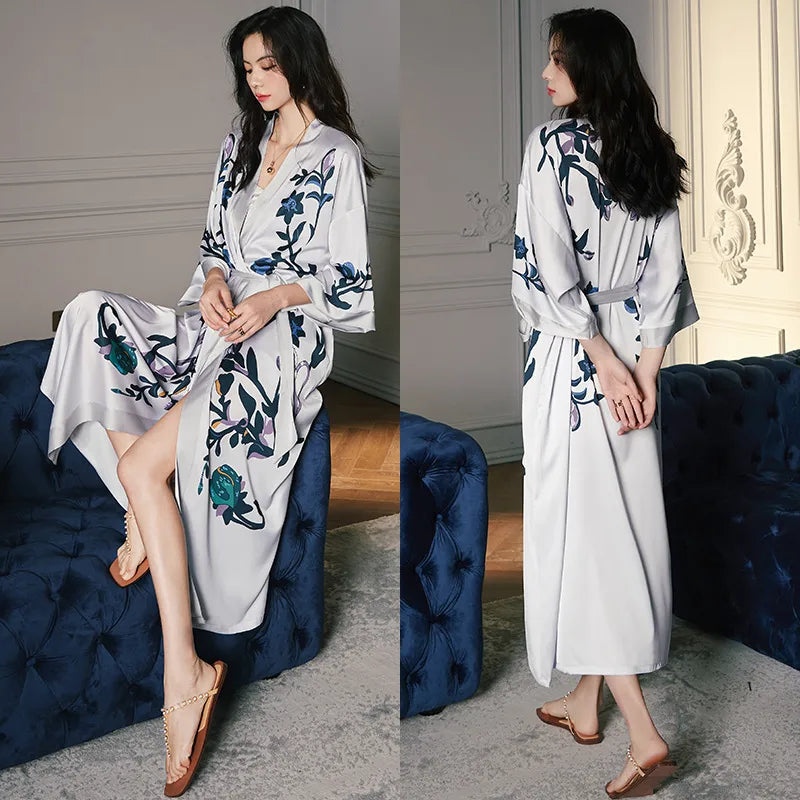 new satin chiffon ice silk light bathrobe multicolors