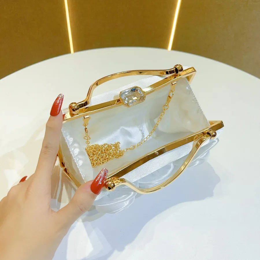 New Diamond Embedded Silk Handbag Fashion Party Evening Gown Bag Banquet Crossbody Dinner Bag Pillow Shape Polyester Material