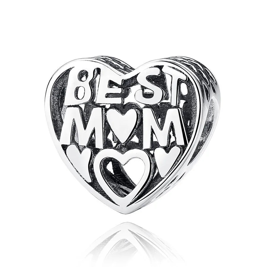 Cross-Border Supply Silver-Plated Beaded Small Pendant Mother's Love Heart-Shaped Series Diy Bracelet Jewelry Accessories Gift for Mother
