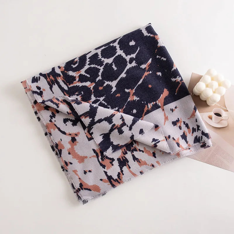 new fashion leopard print cashmere scarf women's  commuter printed warm cold-proof scarf wholesale