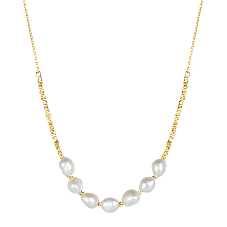 925 Sterling Silver Freshwater Pearl cable chain Plating Geometric Double Layer Necklaces Pendant Necklace Necklace