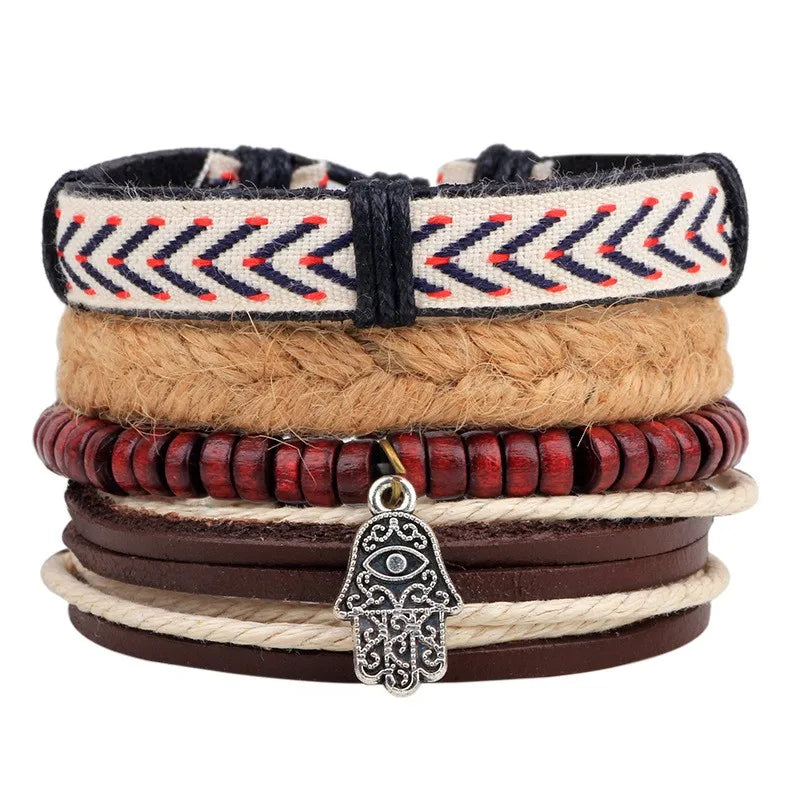 casual letter feather wings pu leather alloy beaded patchwork men's bracelets