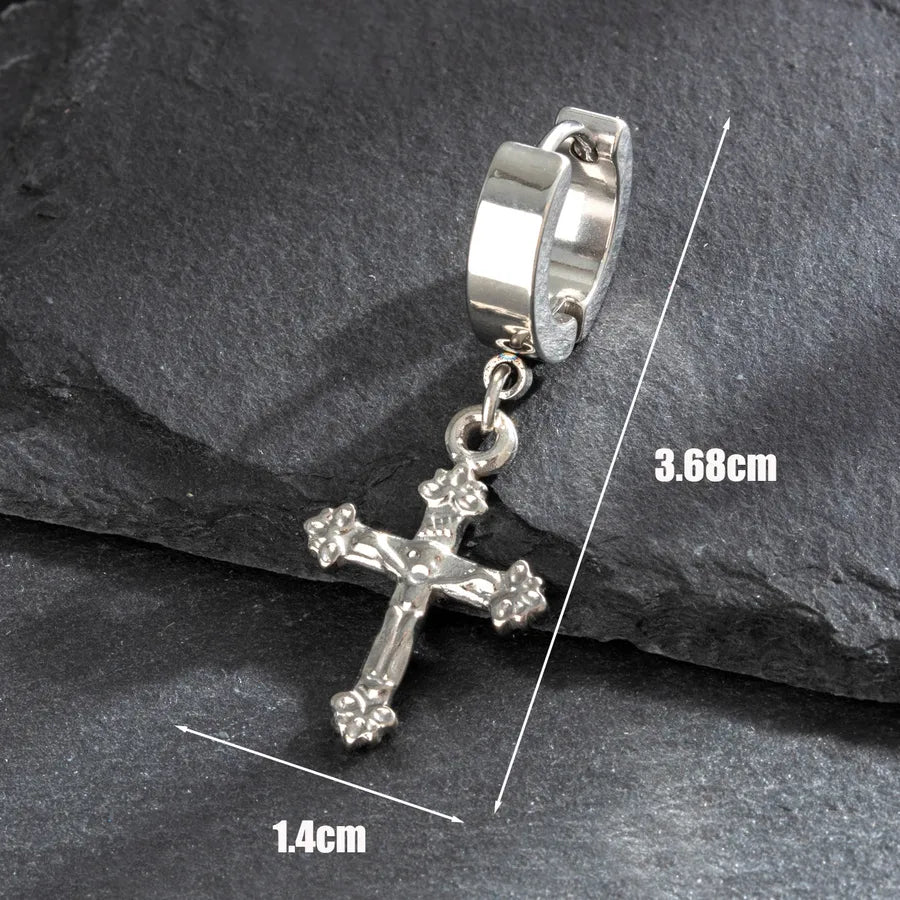 1 Piece Vintage Style Simple Style Roman Style Cross Inlay 316 Stainless Steel  Zircon Drop Earrings