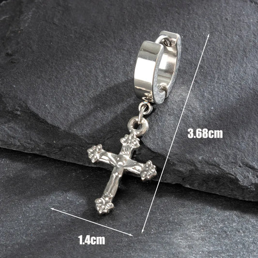 1 Piece Vintage Style Simple Style Roman Style Cross Inlay 316 Stainless Steel  Zircon Drop Earrings