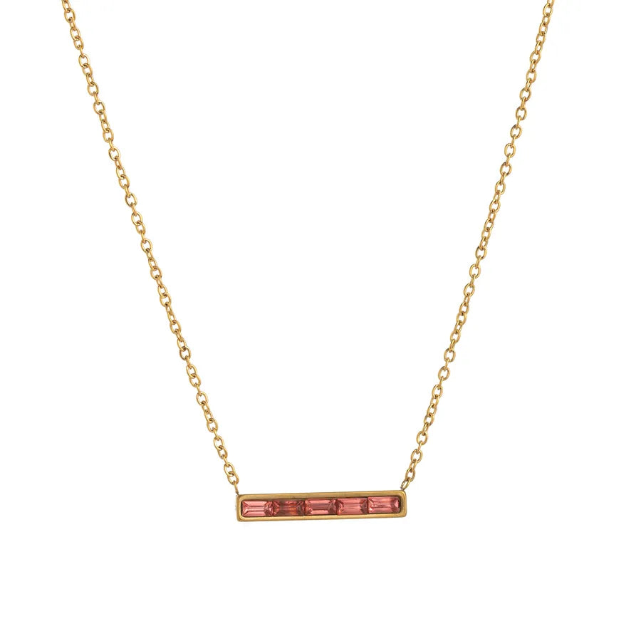 Wholesale Jewelry Lady Simple Style Shiny Rectangle 304 Stainless Steel Zircon 18K Gold Plated cable chain Pendant Necklace