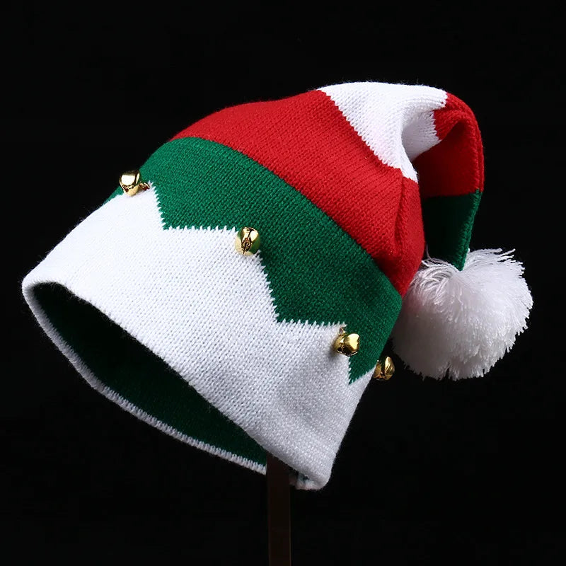 Red Christmas Festival Knitted Wool Hat Autumn and Winter Fur Ball Striped Parent-Child Warm Christmas Gift Knitted Hat