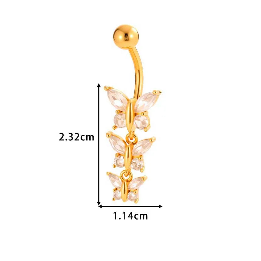1 Piece Belly Rings IG Style Simple Style Classic Style Cross Flower Butterfly Copper Cross Flowers Butterfly Zircon Belly Rings