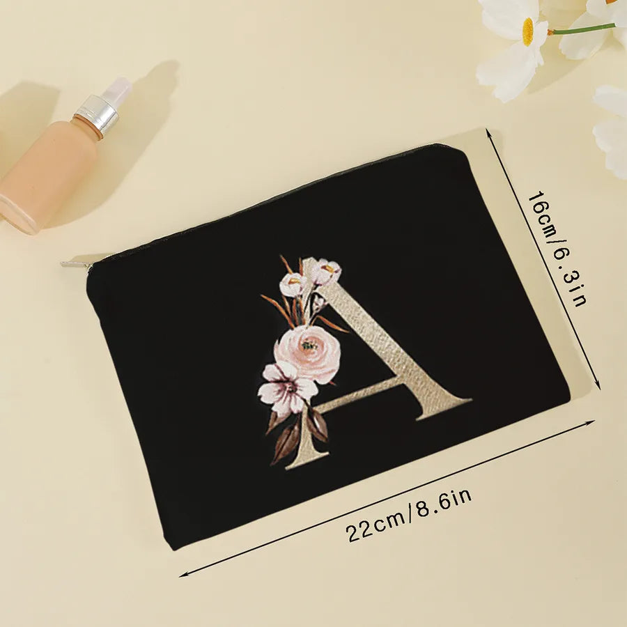 vintage style letter flower polyester square makeup bags