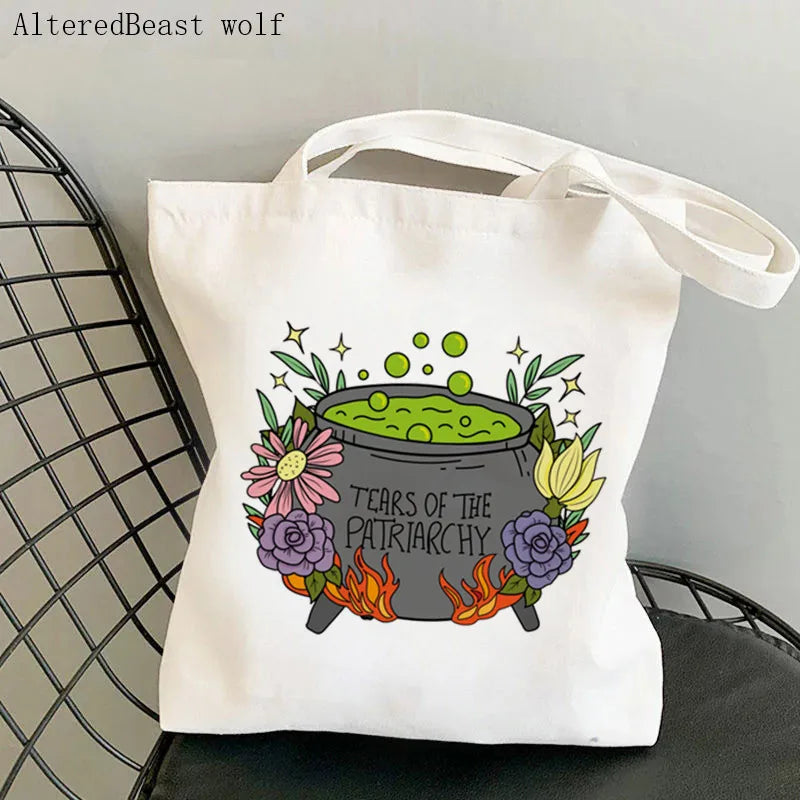 Magic Witch Pastel Gothic Handbag Printed Canvas Tote Single Shoulder Shopping Bag Ladies Fashion Handbag