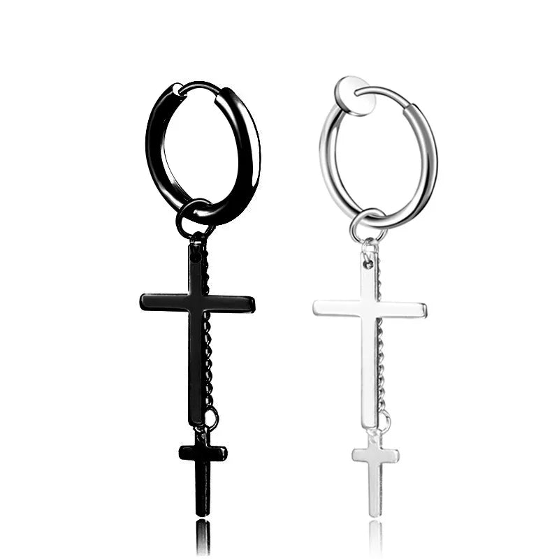 punk titanium steel earrings men's long tassel chain earrings single