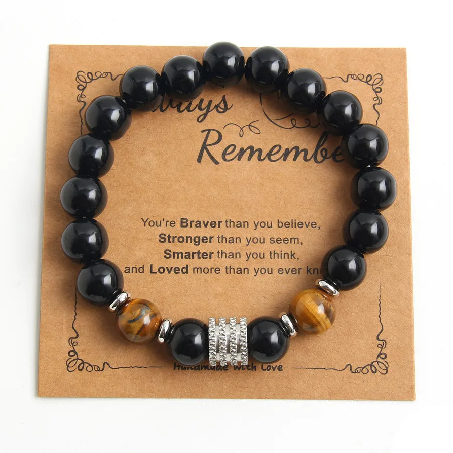 Punk Cool Style Round 304 Stainless Steel natural stone Beaded Braid White Gold Plated Men's Bracelets