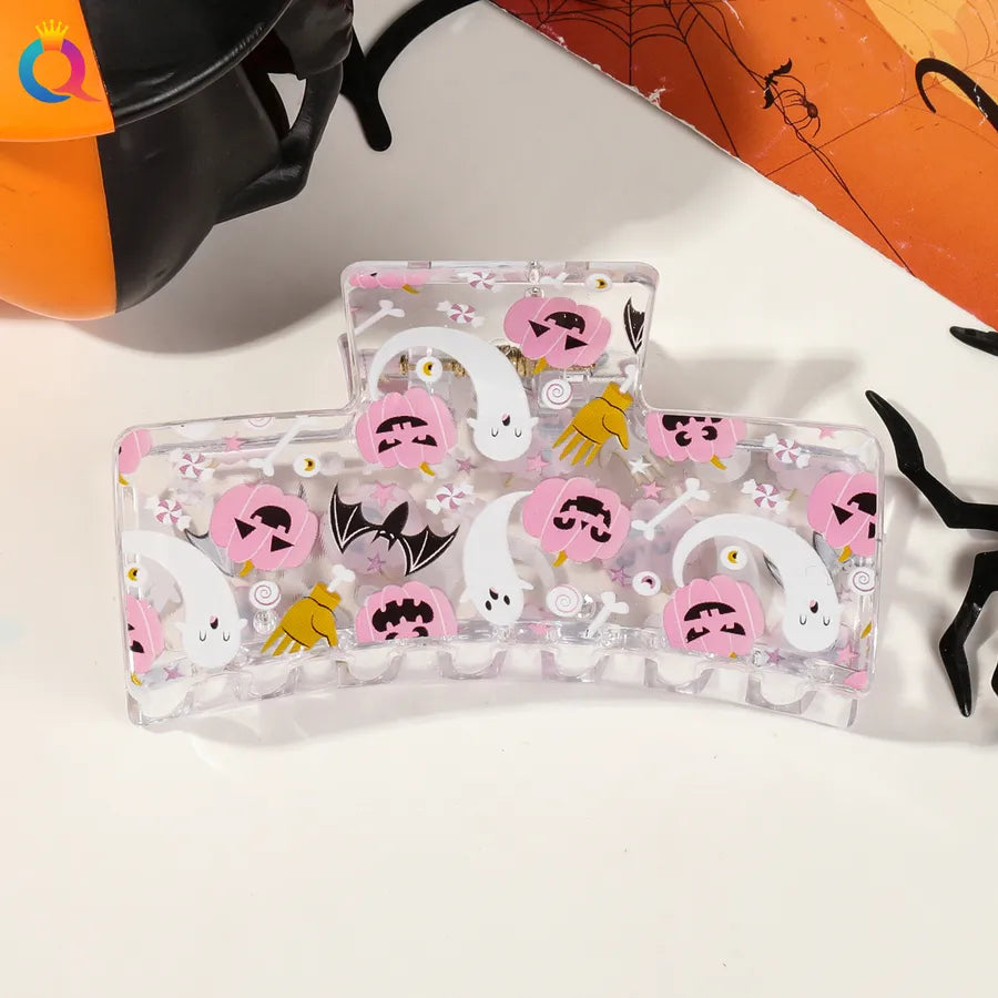 Halloween Ghost Pumpkin Print Hair Clip Women's Fashion Hair Grips Square Design Plastic Headwear Simple Style Hair Accessories