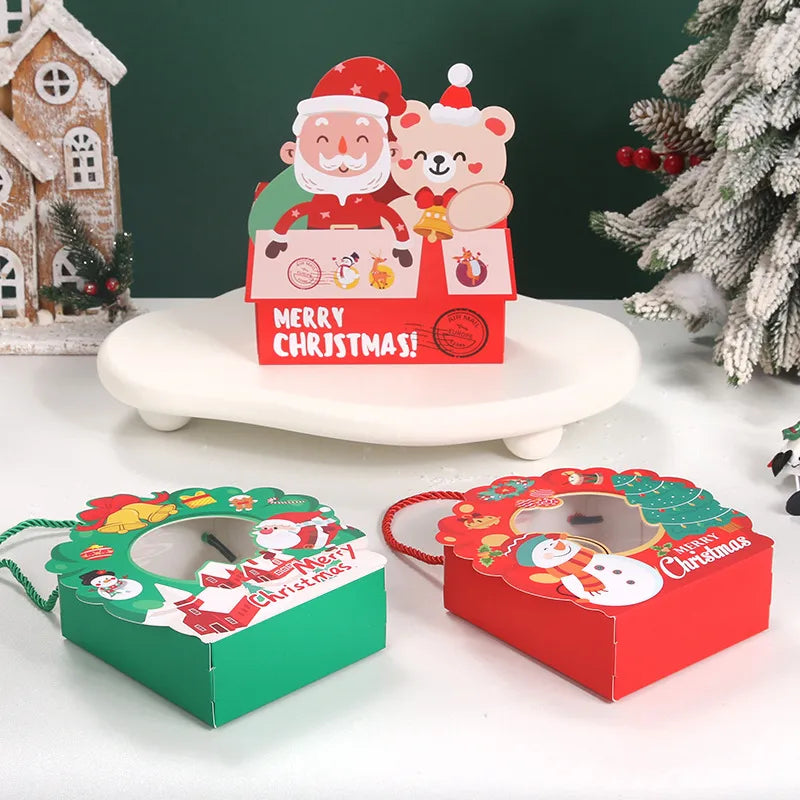 Portable Christmas Santa Claus Cartoon Candy Packaging Box Biscuit Box Snowflake Snack Box For Children Holiday Gift Box