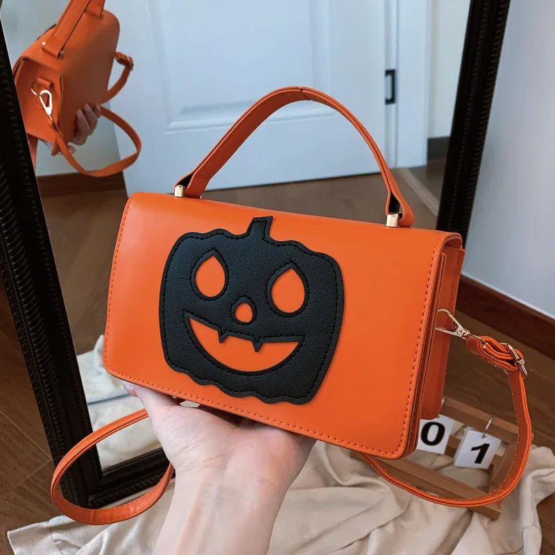 Halloween Themed Shoulder Crossbody Bag For Women Small Square Pumpkin Smile Face Bag Teenage Girl Heart Street Style Bag