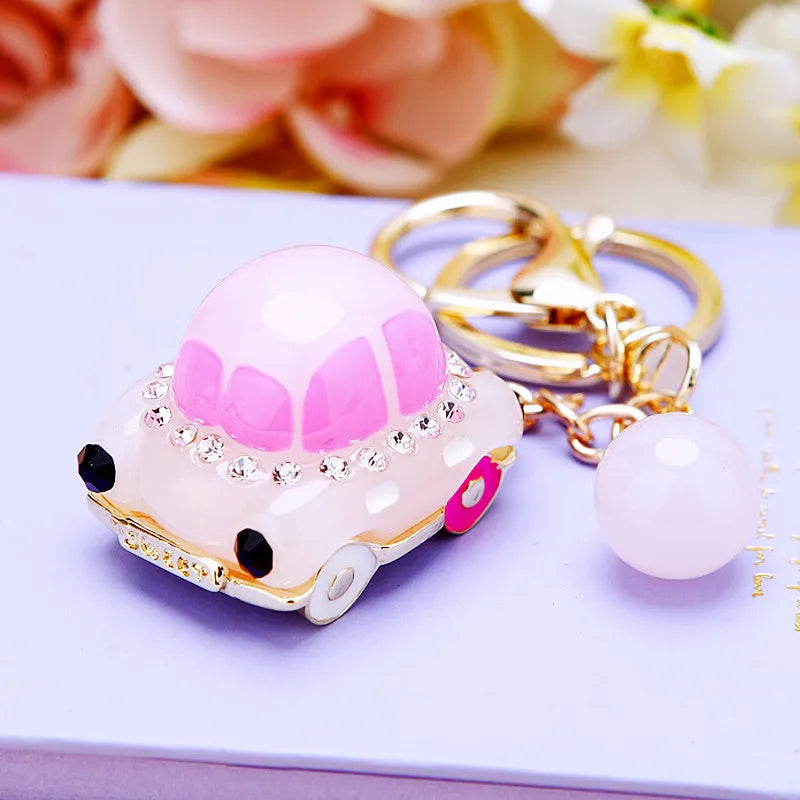 cute car metal diamond women's bag pendant keychain