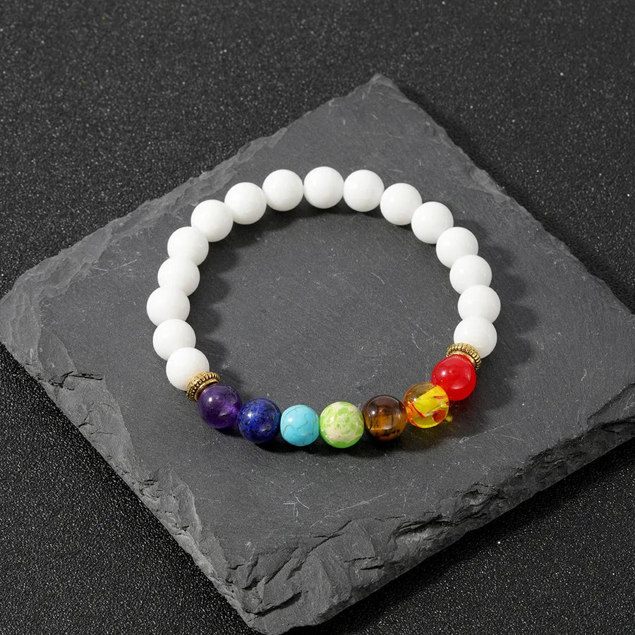 Factory direct supply colorful natural stone yoga bracelet lava volcanic stone woven elastic bracelet  hot sale