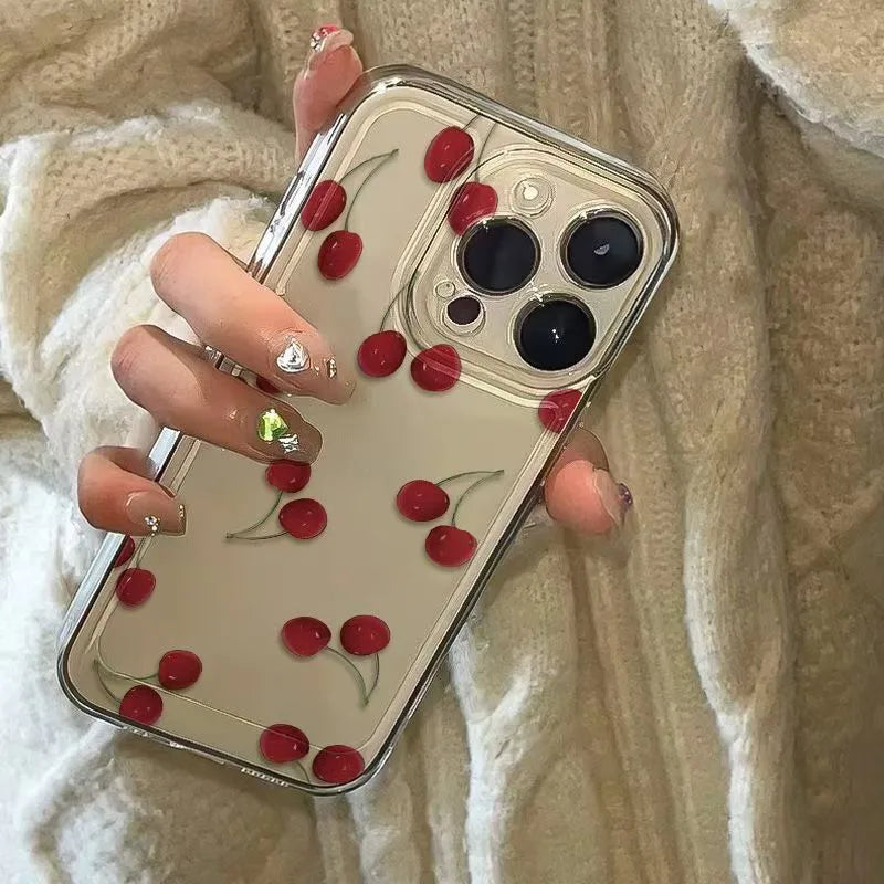 Thickened Transparent Protective Phone Case For iPhone 16 Pro Max Cherry Design Simple Style Anti-Fall Apple 15 Compatible