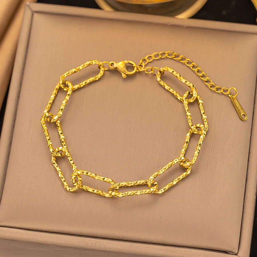 Elegant Simple Style Geometric 304 Stainless Steel Paperclip Chain cable chain Bracelets In Bulk