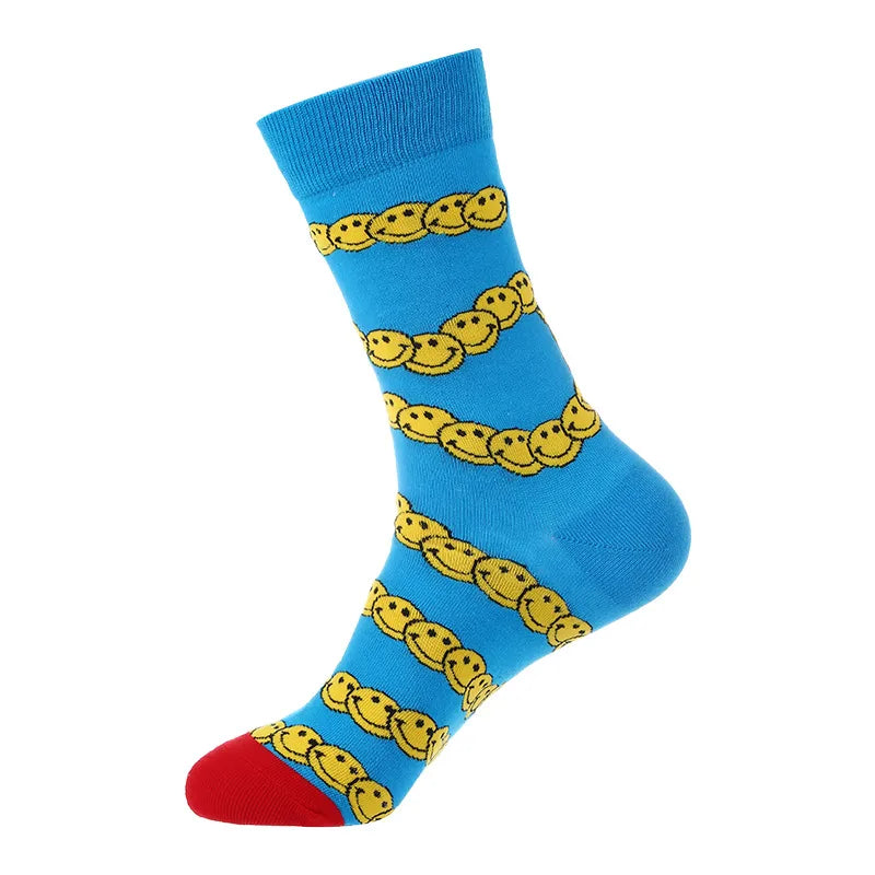 Men's Cute Streetwear Rabbit Smile Face Cotton Jacquard Crew Socks 10 Pairs Per Pack