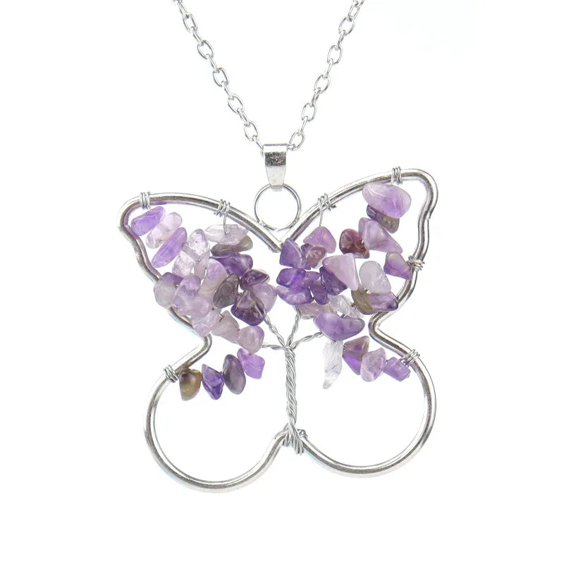 ethnic style butterfly natural stone pendant necklace 1 piece