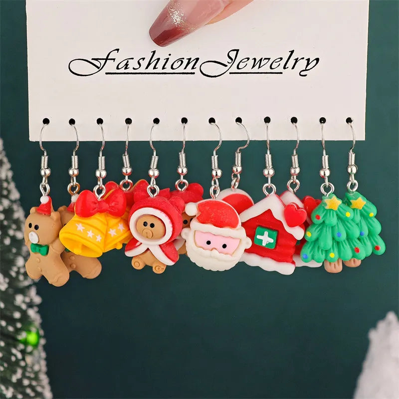 Christmas Series Cartoon Snowflake Star Ear Hooks Women's Holiday Earrings Set Festive Resin Studs Festive Fashion Jewelry