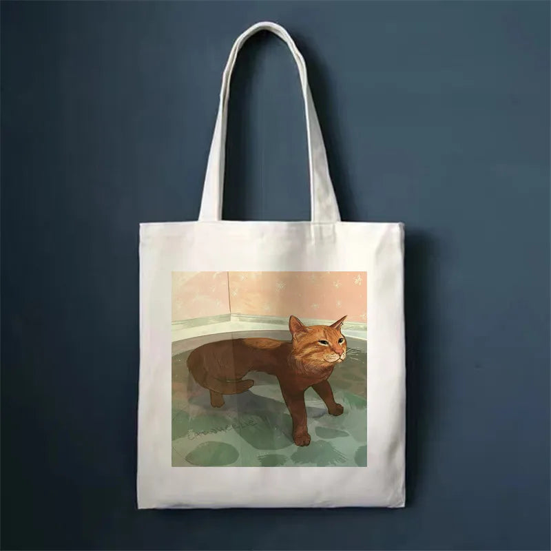 women's simple style cat shopping bags