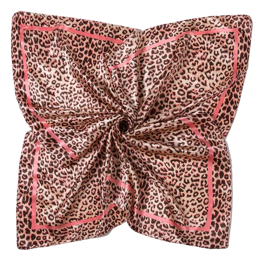 Women's Casual Leopard satin Printing Silk Scarf