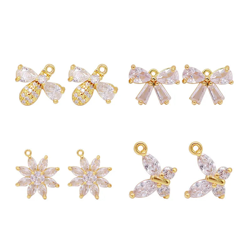 1 Piece Copper Zircon Flower Bow Knot Pendant