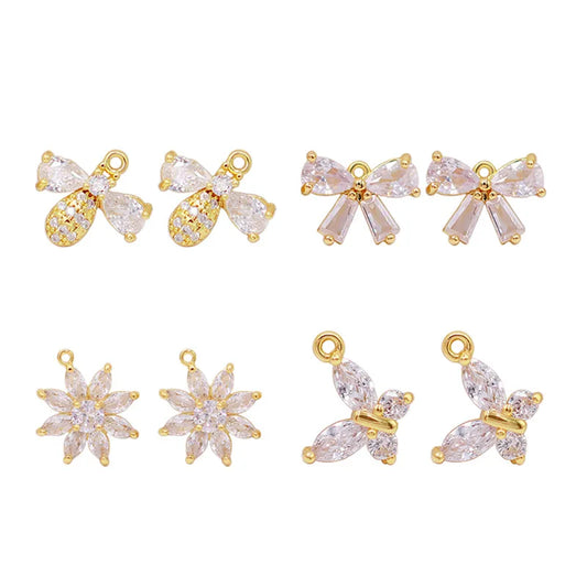 1 Piece Copper Zircon Flower Bow Knot Pendant