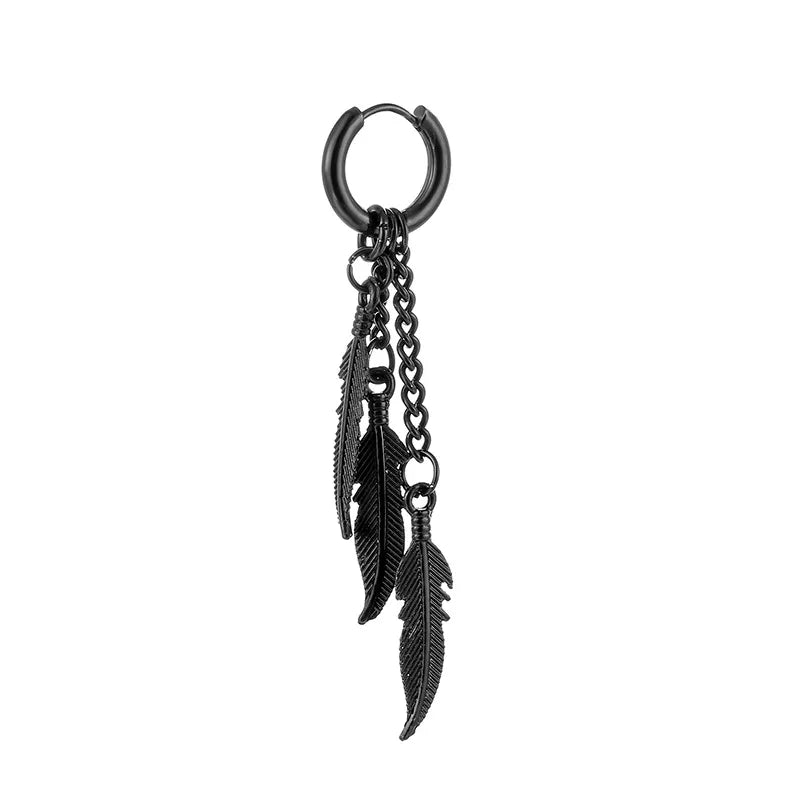 fashion cross feather stainless steel polishing drop earrings 1 piece
