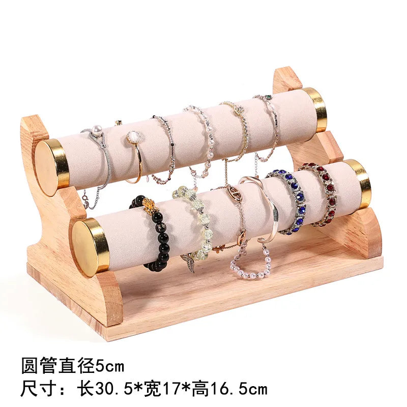 Gold Edged Solid Wood Three Tier Bracelet Stand Chain Display Stand Jewelry Stand Staircase Design High End Feeling Craftsmanship