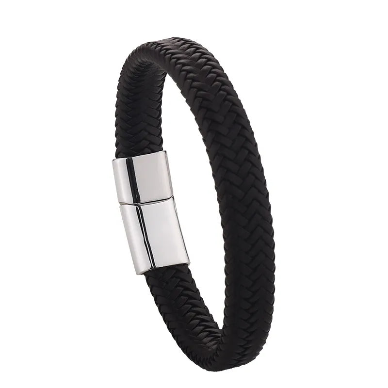 hot style gold matte handwoven twist  jewelry men's bracelet genuine leather bracelet alloy magnetic buckle