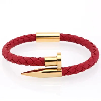 Elegant Streetwear Solid Color Leather rope Titanium Steel Plating Men'S Cuff Bracelets Men Cord & Leather Bracelets