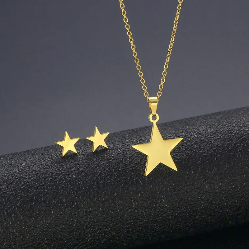 Wholesale Jewelry IG Style Casual Streetwear Moon Hand Of Fatima Butterfly 201 Stainless Steel cable chain Small Stud Earrings Necklace